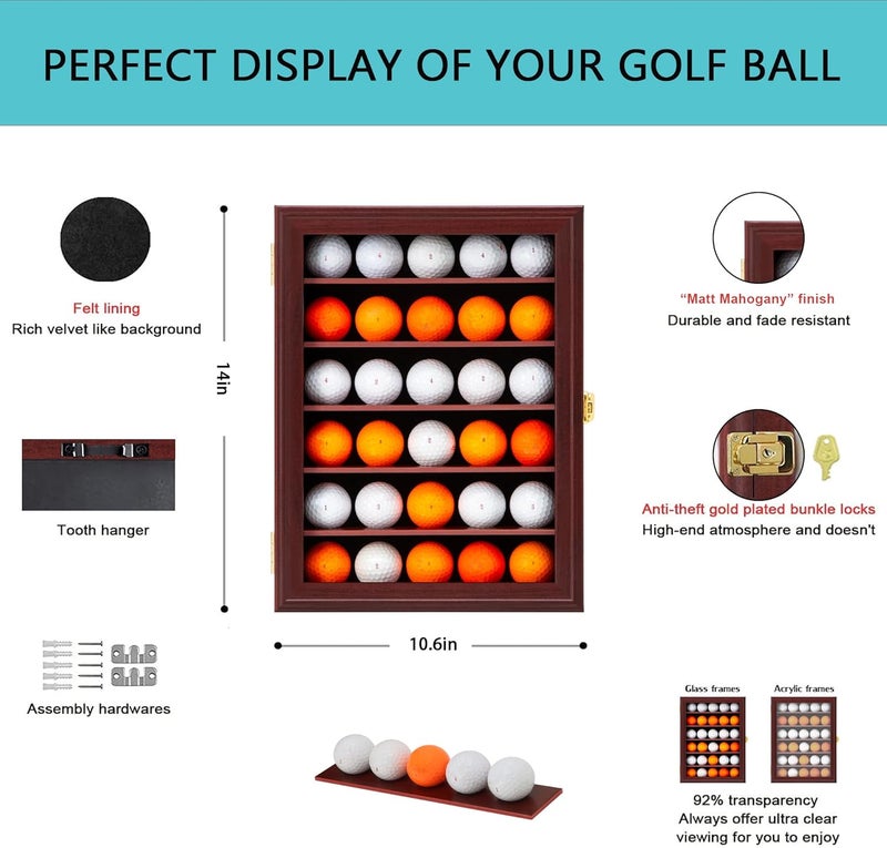KCRasan Golf Ball Display Case - Wall Mounted Holder with Glass Door, Ideal Gift for Golf Enthusiasts - Image 2